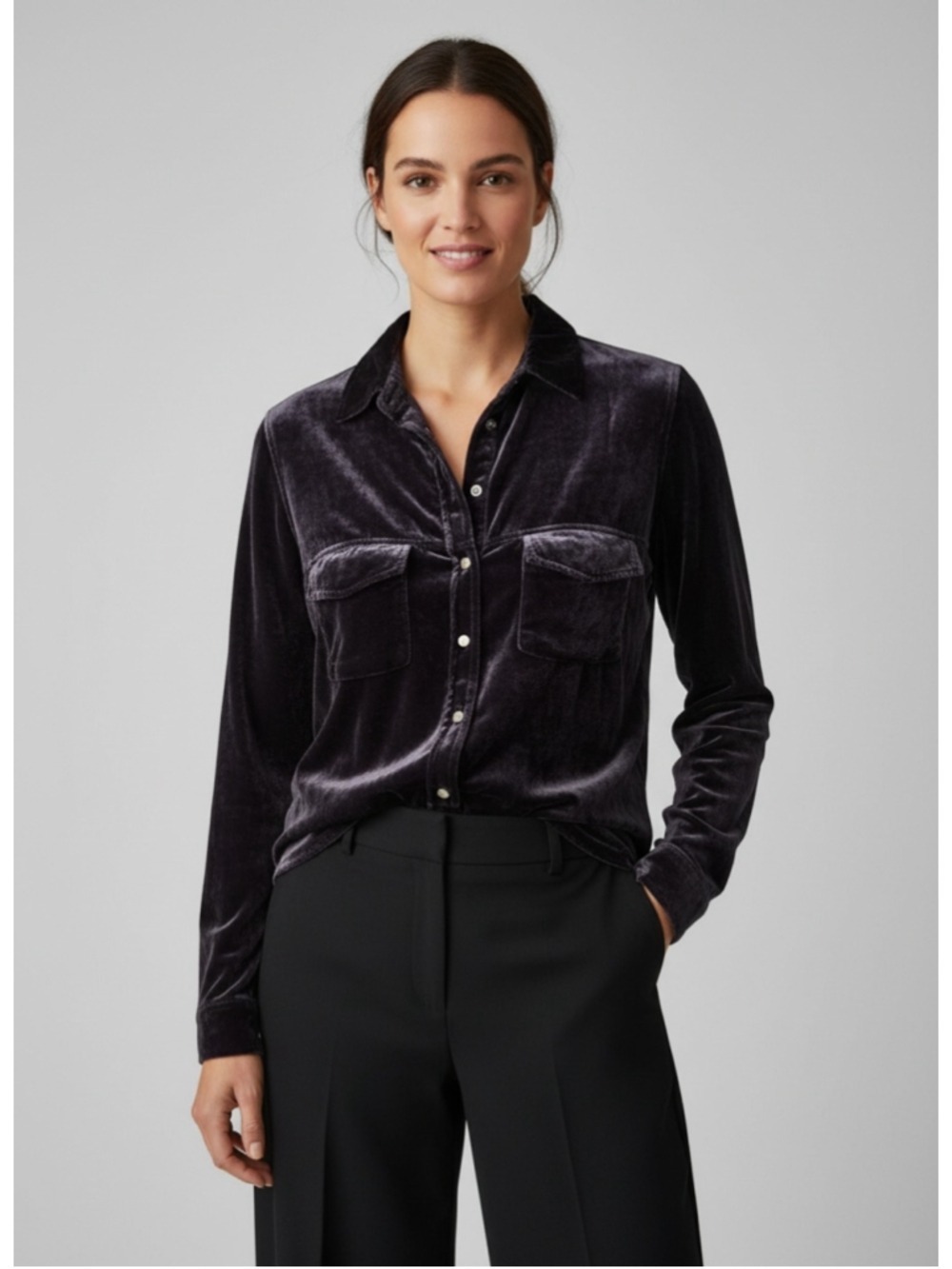 Johnny Was Pete & Greta Dark Velvet Button Down Shirt Size XS (19” PTP)